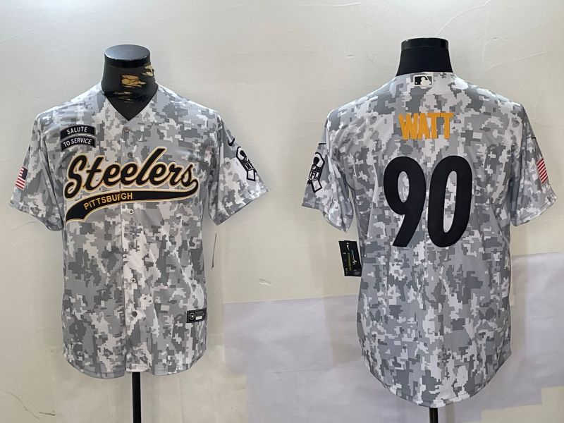 Men Pittsburgh Steelers #90 Watt Nike Arctic Camo 2024 Salute to Service Limited NFL Jersey style 4